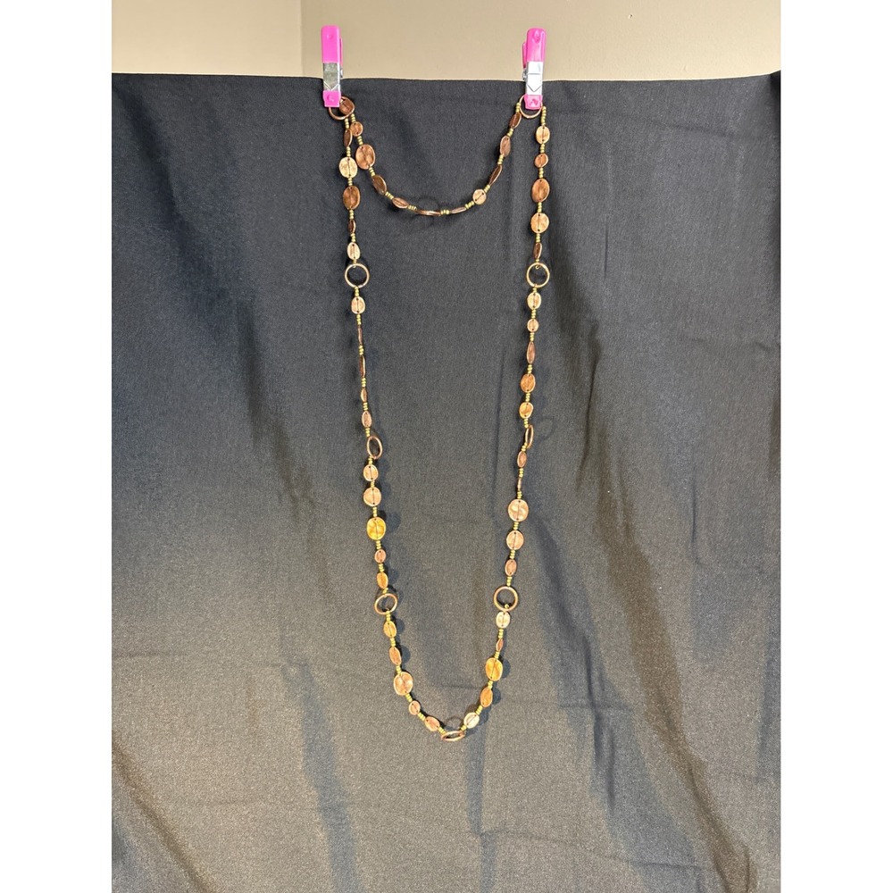 Long‎ Beaded Statement Necklace Copper Tone Circles